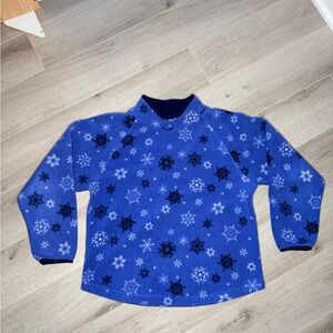 L.L. Bean Kids Snowflake Fleece Pullover Mock Neck Blue